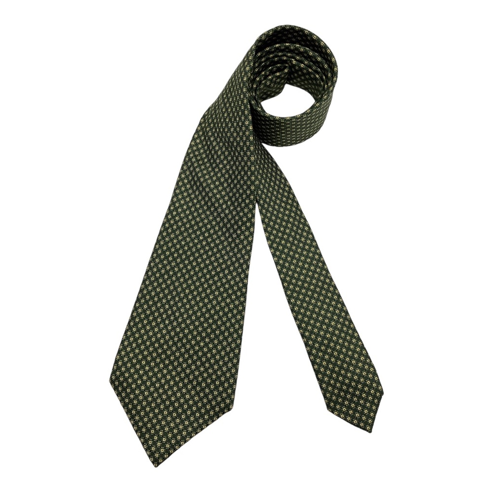 ALAN FLUSSER SEVENFOLD Green Geometric Silk LUXURY Tie